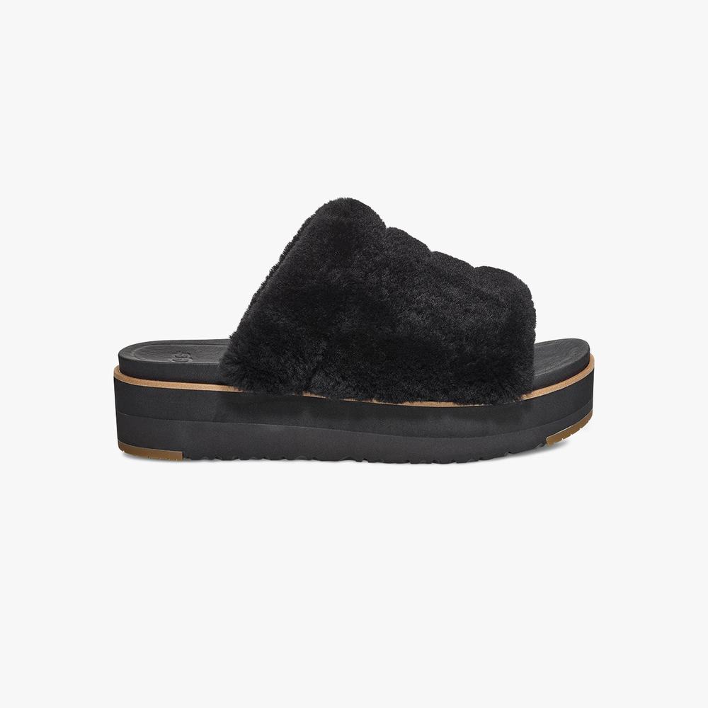 Sandale UGG Fluff Yeah Femme Noir Soldes 669HDZJP